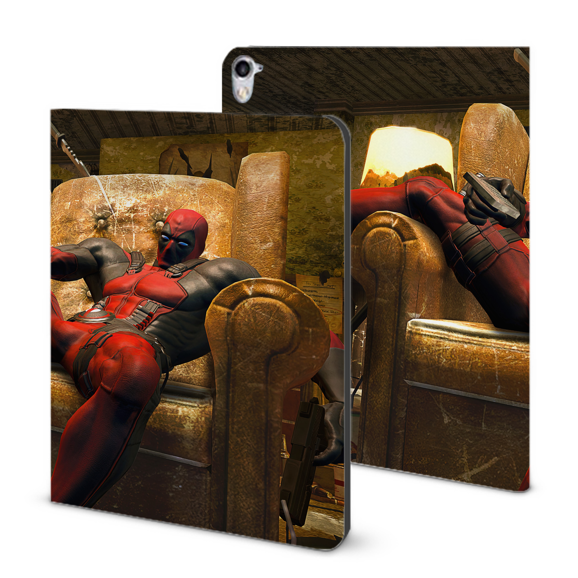 （画像用） Deadpool デッドプール IPad ケース ブック型 PUレザー TPU 耐衝撃 軽量 薄型 ペン収納なし 全面保護 IPad 各モデル対応